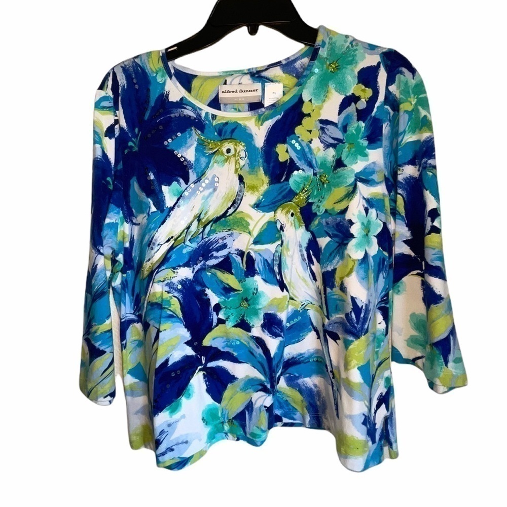 Alfred Dunner Floral with Birds Embellished Top. Size PL - Picture 1 of 6